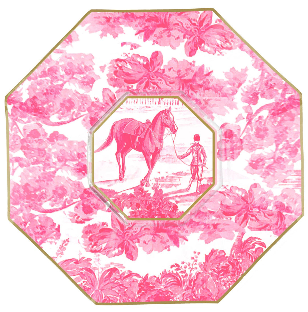 Marye-Kelley - Equestrian Toile Pink Decoupage Plate: 5" Octagonal