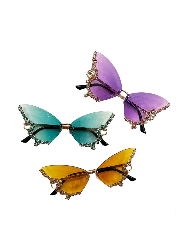 Mardi Gras Creations - Butterfly Rhinestone Sunglasses - Purple