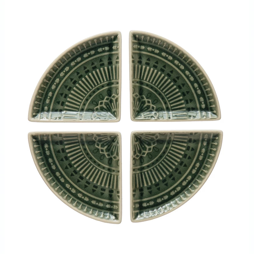 Debossed Stoneware Dishes, Crackle Glaze. Each piece sold individually
