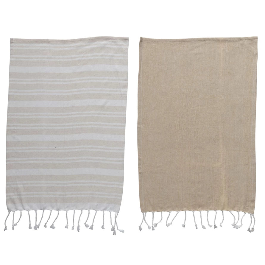 Woven Cotton Haman Tea Towel w/ Fringe, comes with both towels