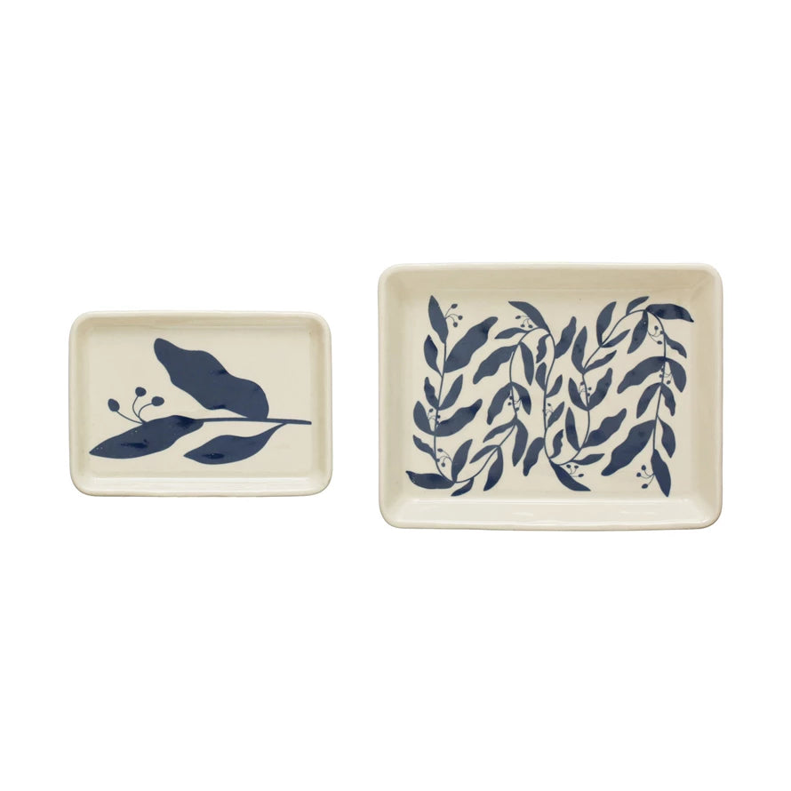 5-1/4"L x 4"W Stoneware Plates w/ Botanicals