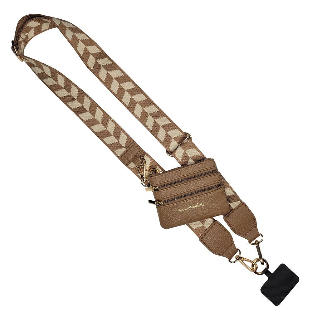 Save The Girls - Clip & Go Crossbody Strap w/Zippered Pouch: Brown