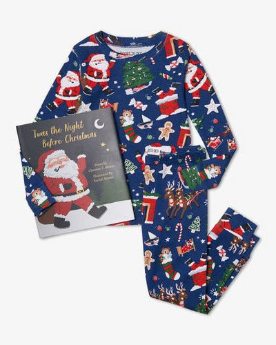 Navy Twas The Night Before Christmas Pajama Set - Hanging with book