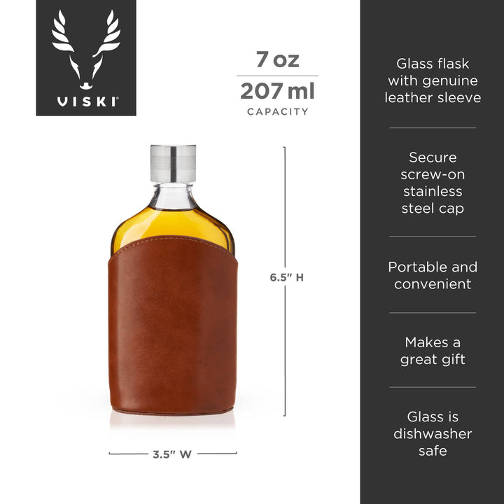 Viski - Parker Leather-Wrapped Glass Flask