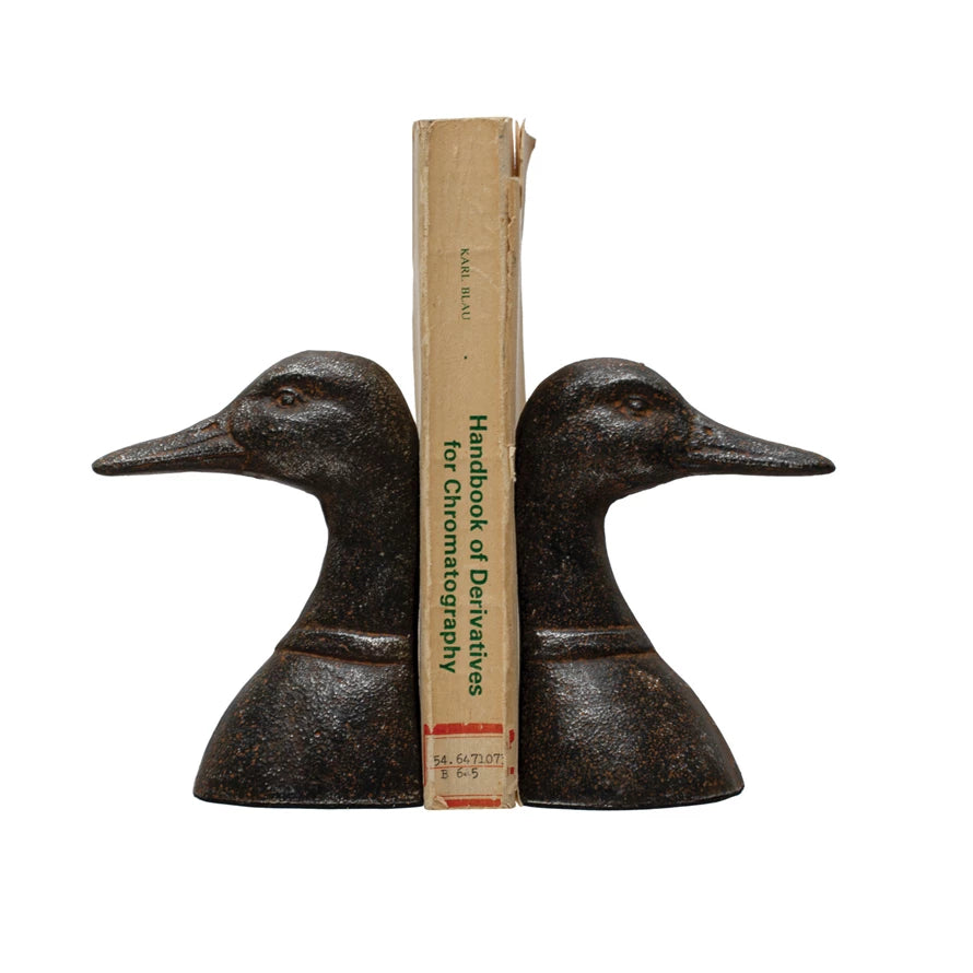Cast Iron Duck Head Bookends, Distressed Black, each