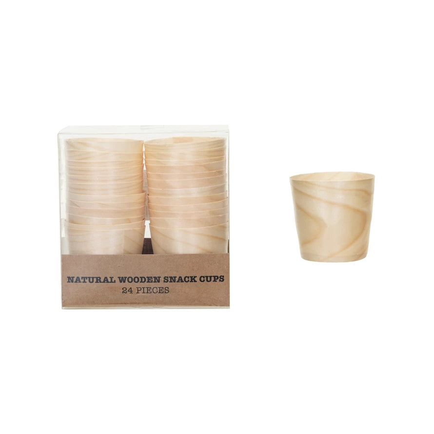 4 oz. Wood Single Use Snack Cups in Kraft Box, Set of 24