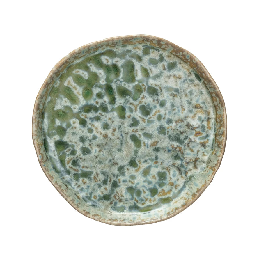 6" Round Stoneware Plate, Reactive Glaze, Green