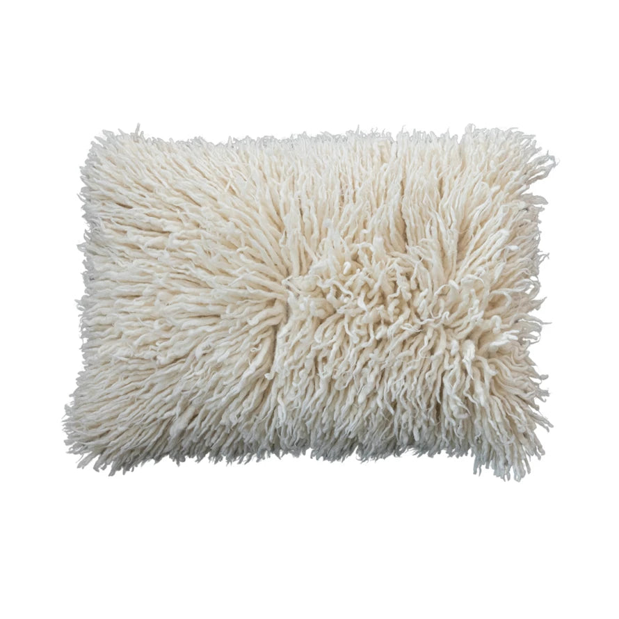 24"L x 16"H Woven New Zealand Wool Shag Lumbar Pillow w/ Cotton Back