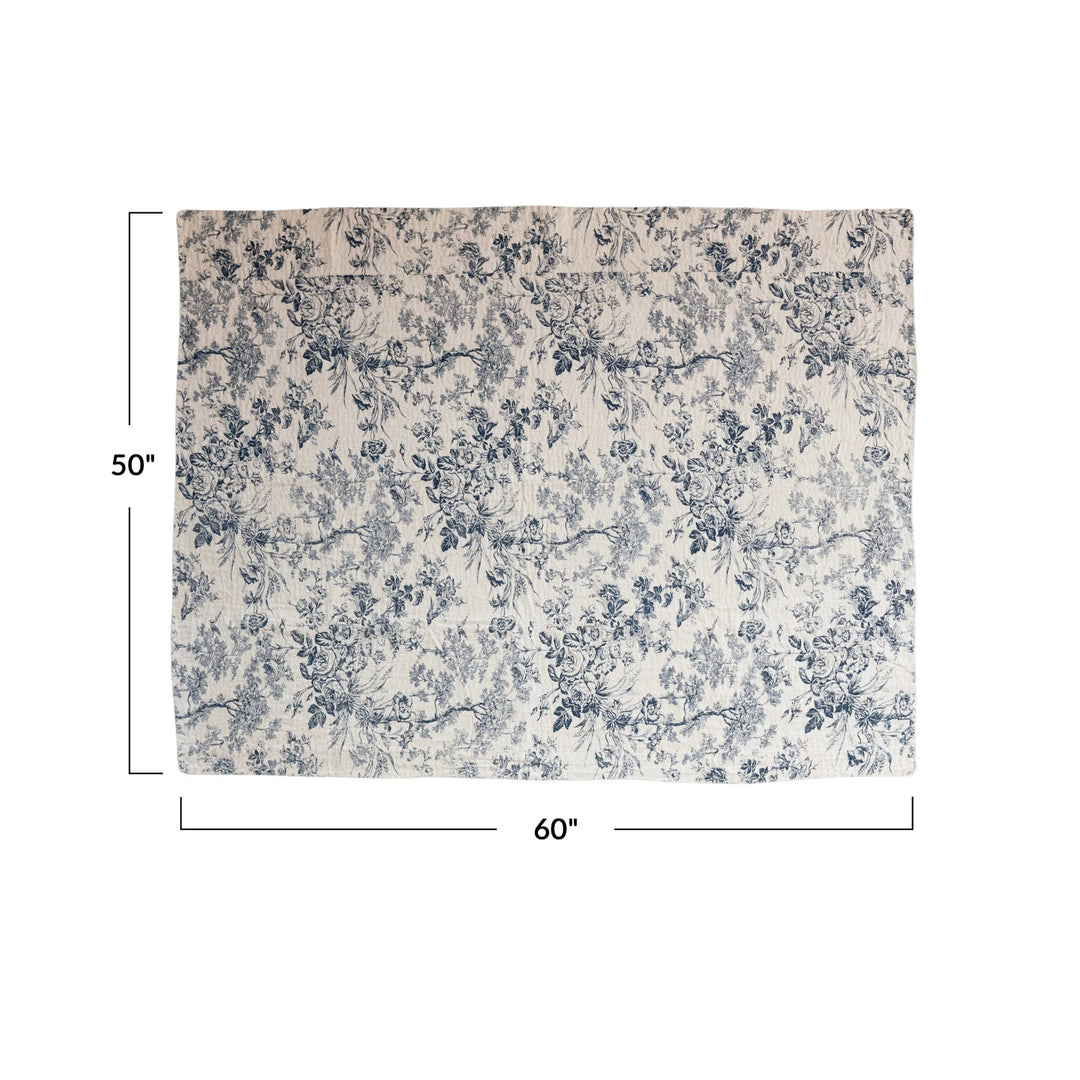 Cotton Chambray Printed Throw w/ Toile Pattern & Kantha Stitch