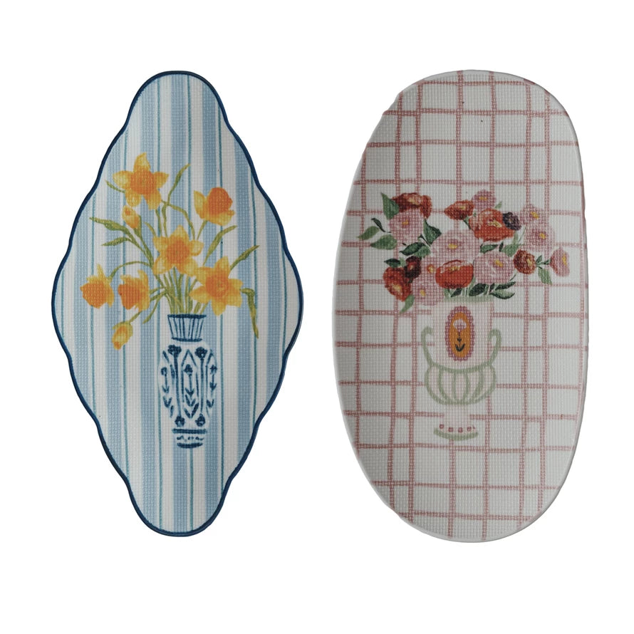 Textured Stoneware Plate w/ Flowers in Vase, 2 Styles ©