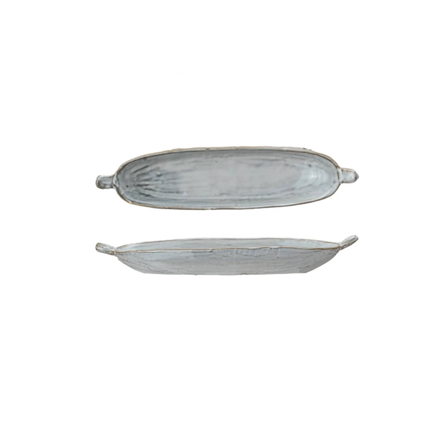 Stoneware Dish w/ Handles, White (Each One Will Vary)