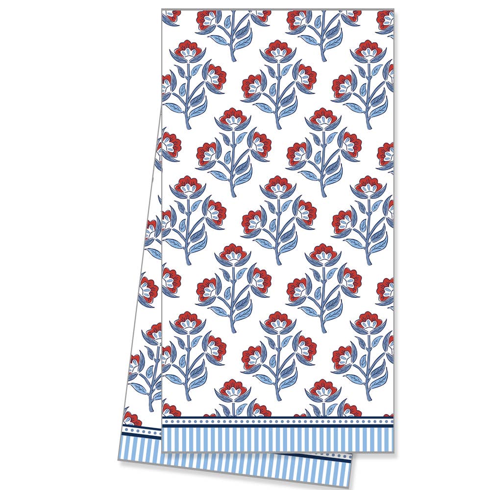 WH Hostess Social Stationery - Red Floral Block Print Pattern Tea Towel
