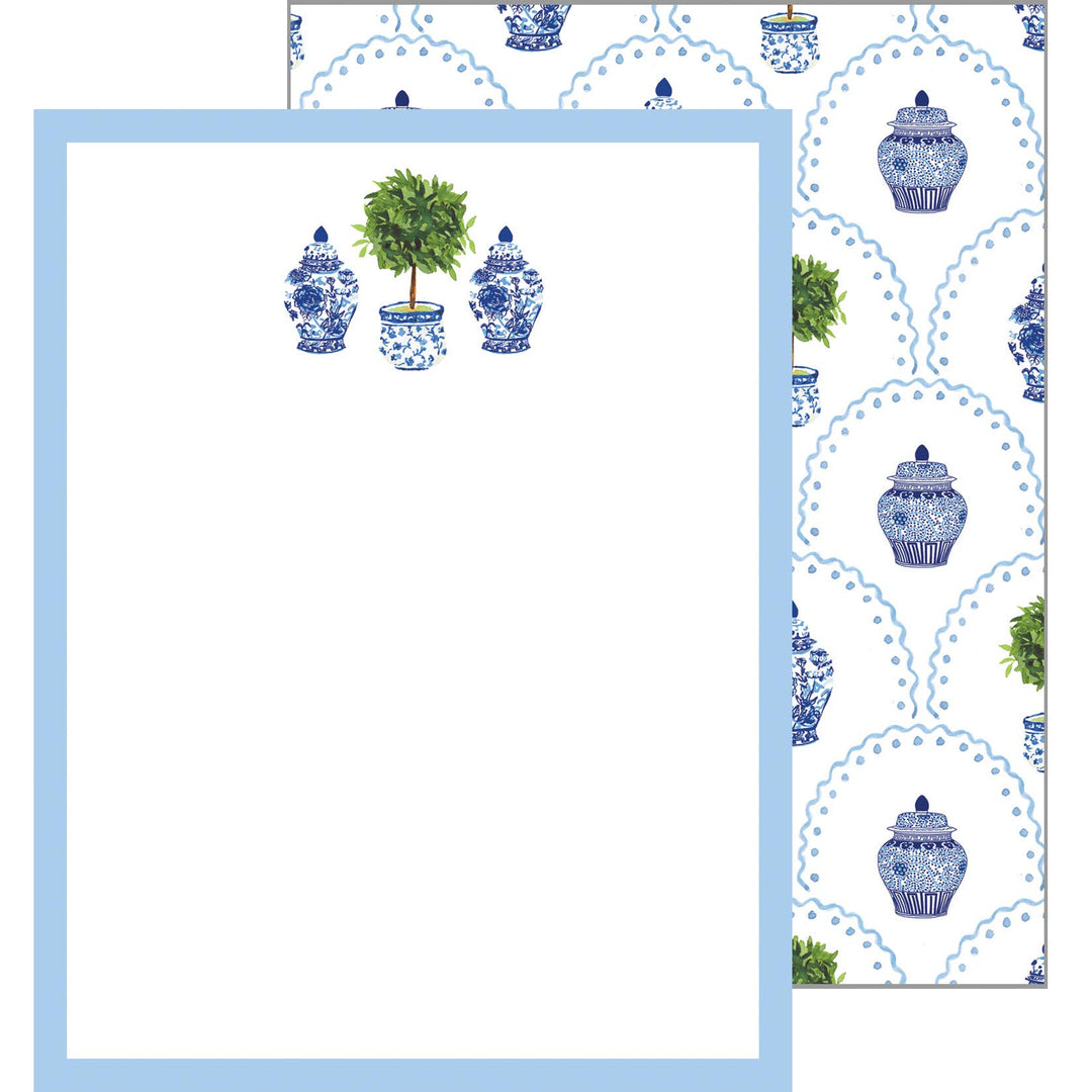 WH Hostess Social Stationery - Chinoiserie Topiary Scallop Flat Notecards
