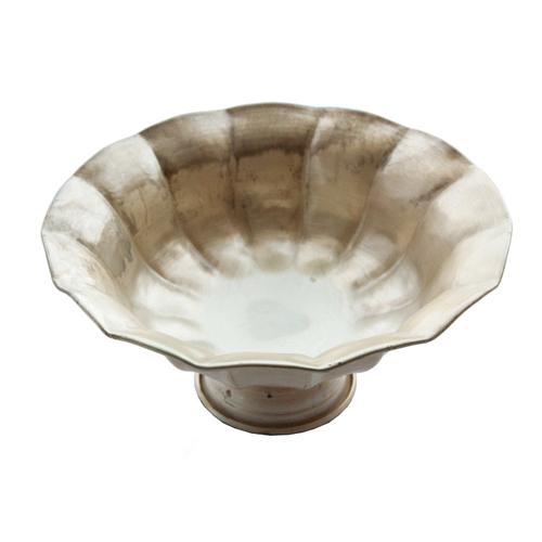 Decorative Metal Ruffled Footed Bowl, Distressed Gold Finish