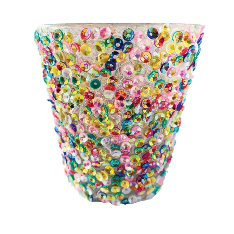 Recycled Glass Tealight/Votive Holder w/ Sequins, Multi Color