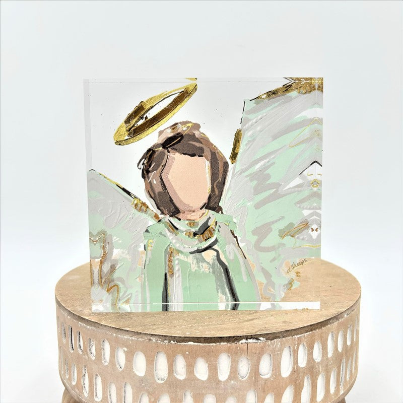 4x6.7" Acrylic Block Sign, Angel with Gold