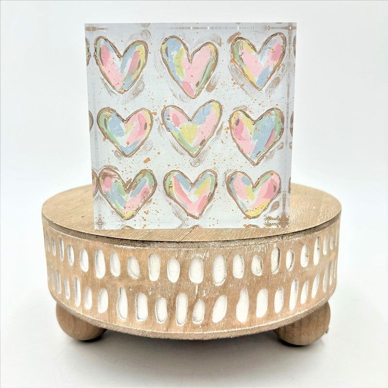 4x4" Acrylic Block Sign, Pastel Hearts ©Haley