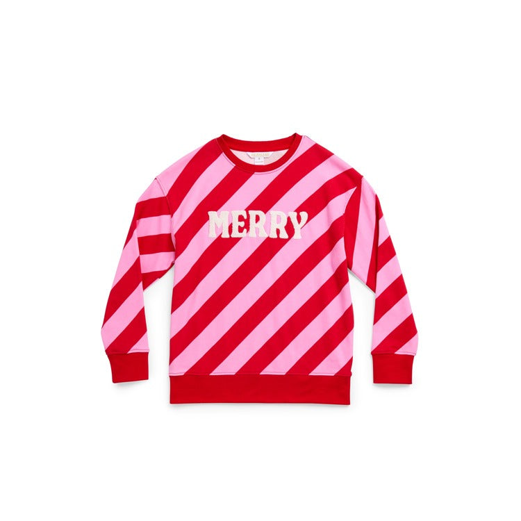 "MERRY" DIAGONAL STRIPED CLASSIC SWEATSHIRT,RED