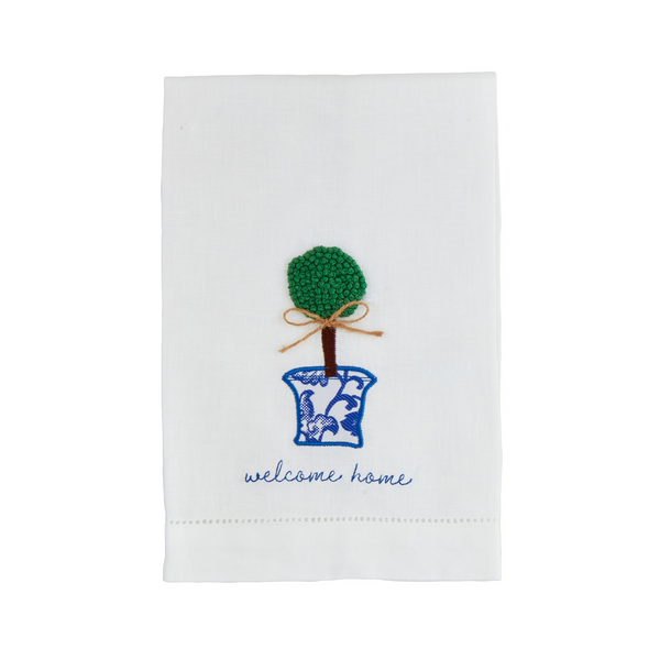 Welcome Boxwood Embroidered Towel