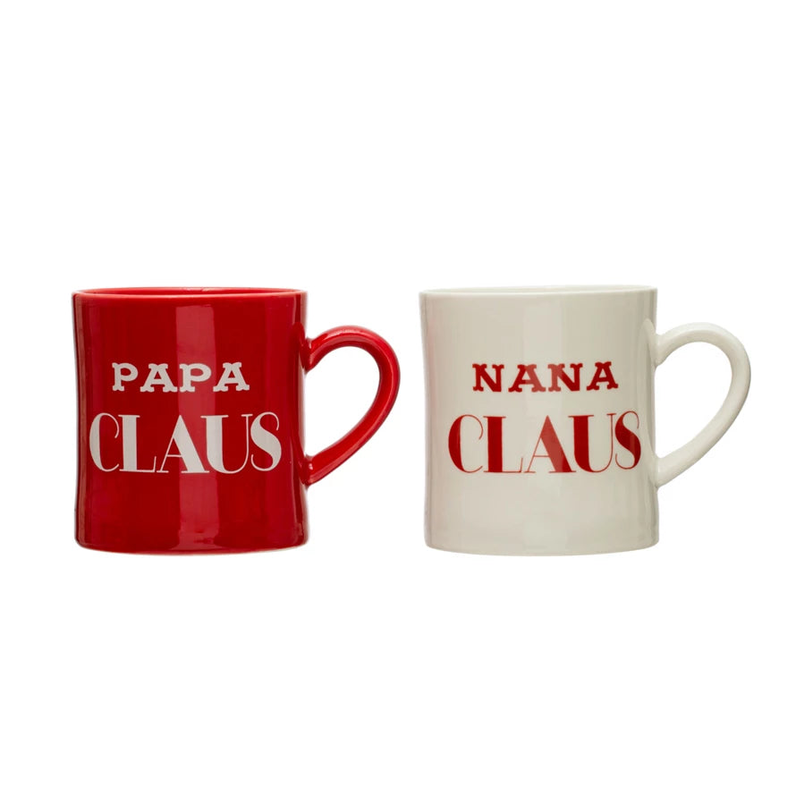 3-1/2" Round x 4"H 16 oz. Stoneware Mug "Nana/Papa Claus", 2 Styles