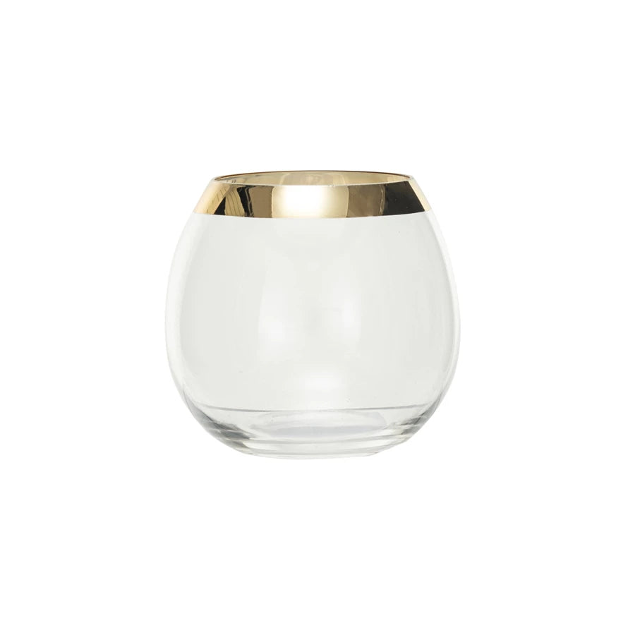 10 oz. Stemless Drinking Glass w/ Gold Electroplated Rim