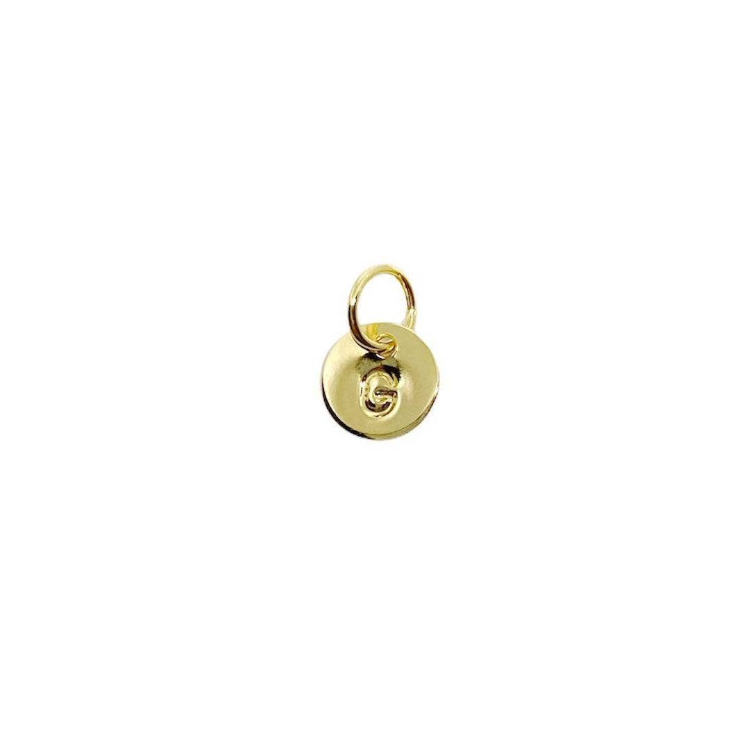 Stamped Tiny Initial Letter Charm in 18k Gold Filled Complete Alphabet- G