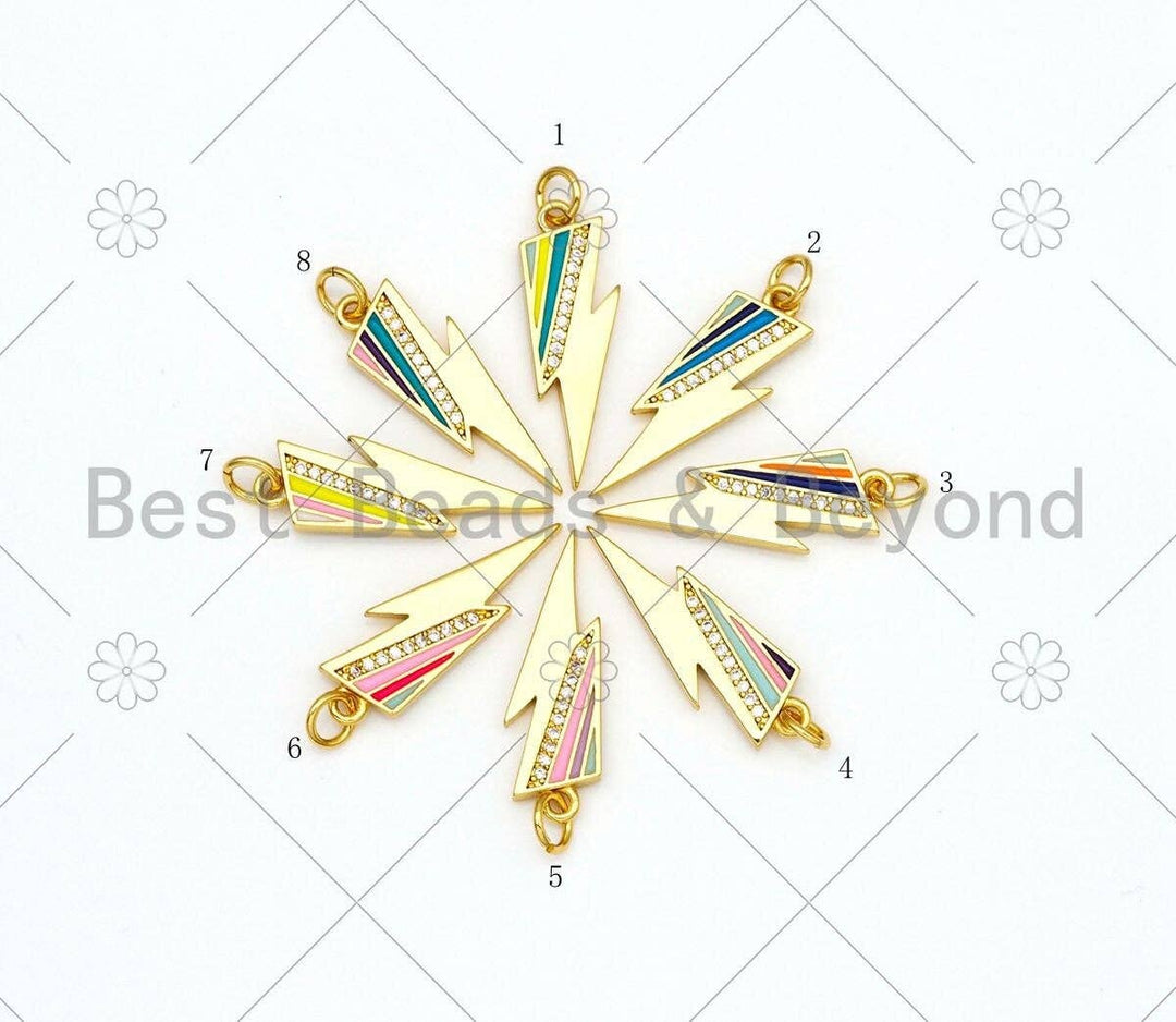 BestBeads&Beyond - Colorful Enamel Lightning Shape Pendant, 18K Gold Filled Enamel Charm,Necklace Bracelet Charm Pendant,8x24mm,Sku#F1432