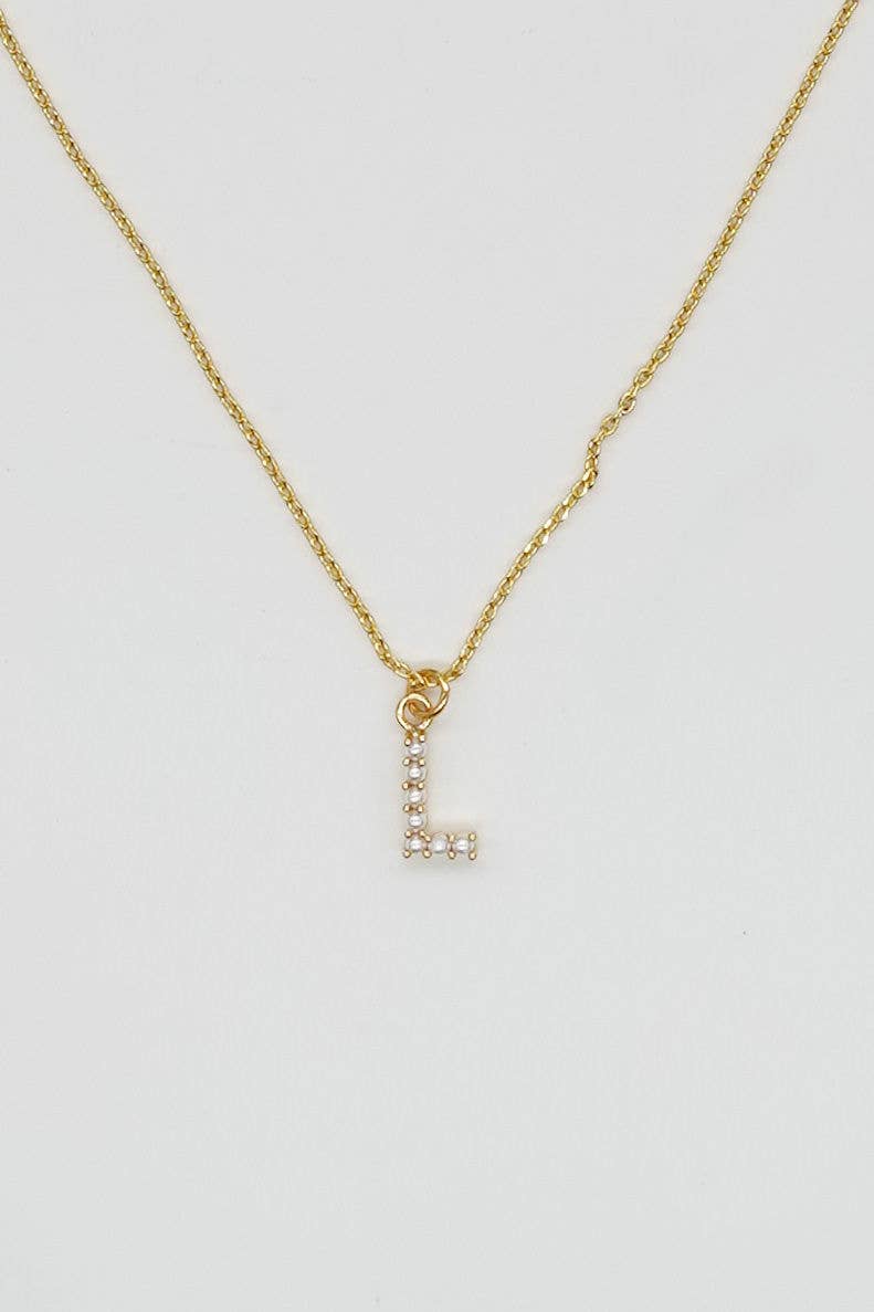 Dainty Love Pearl Initial Necklace: Holiday Favorite: L/ 15"+3"