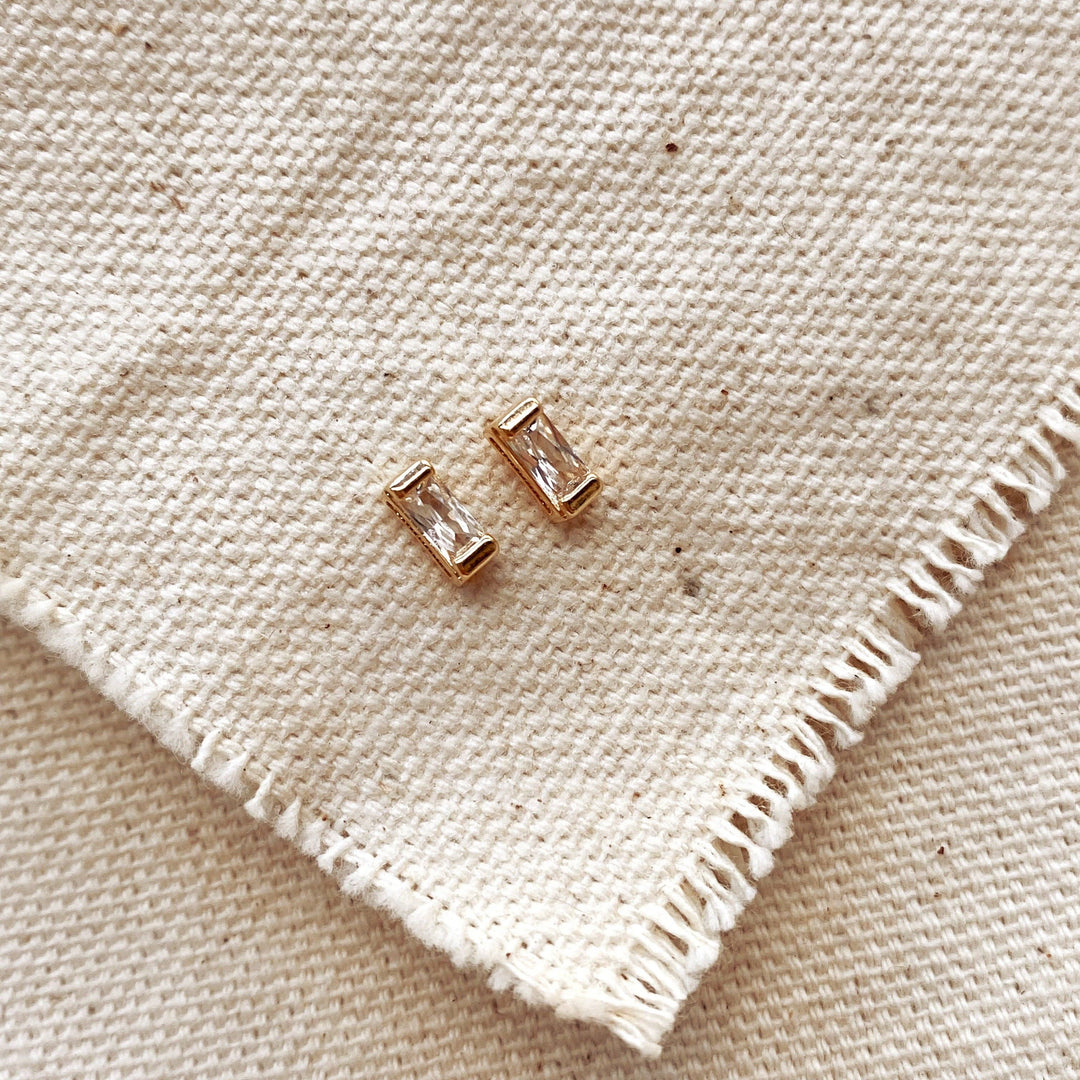 GoldFi - Cubic Zirconia Baguette Stud Earrings In Gold Filled