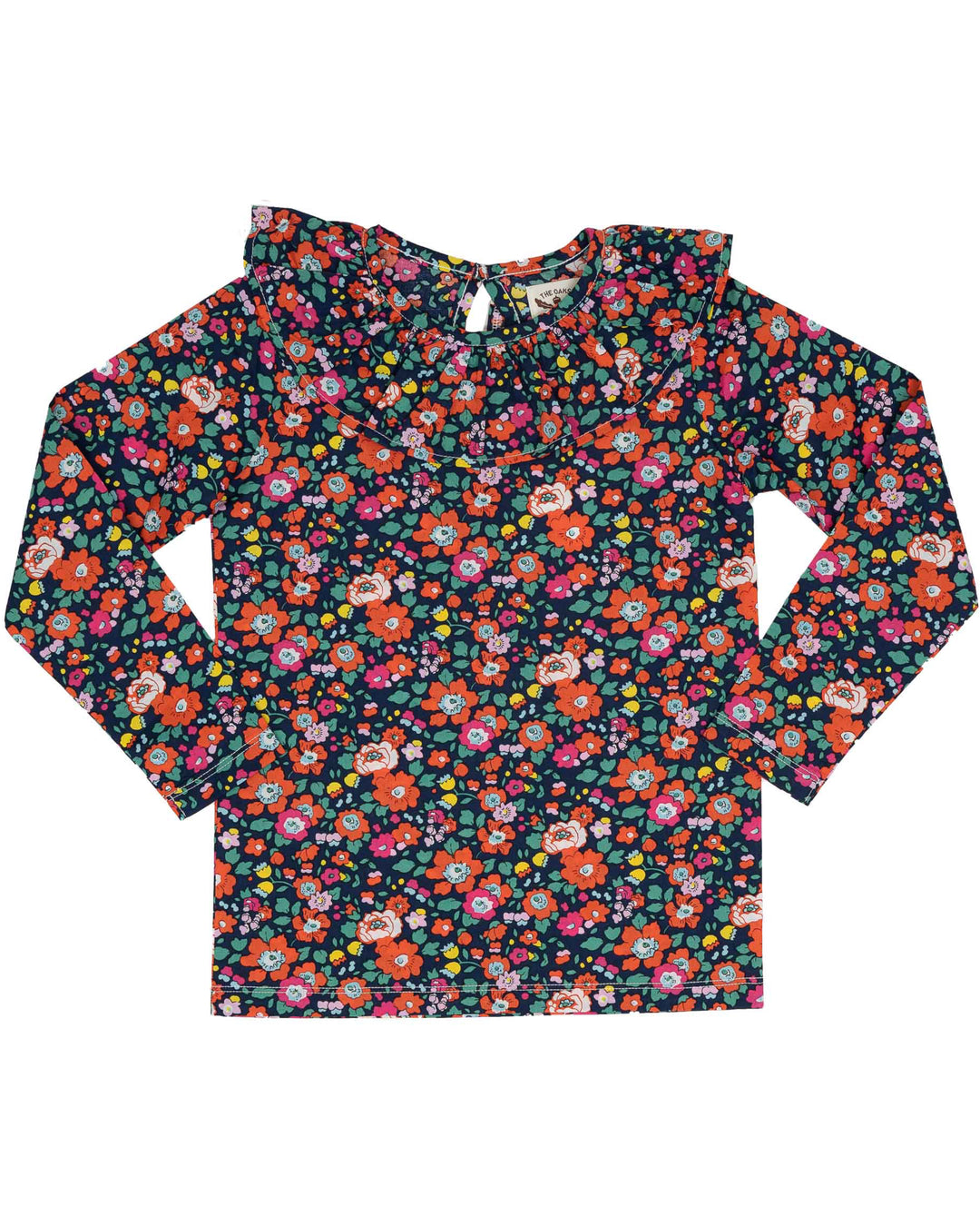 LS Navy Floral Ruffle Shirt