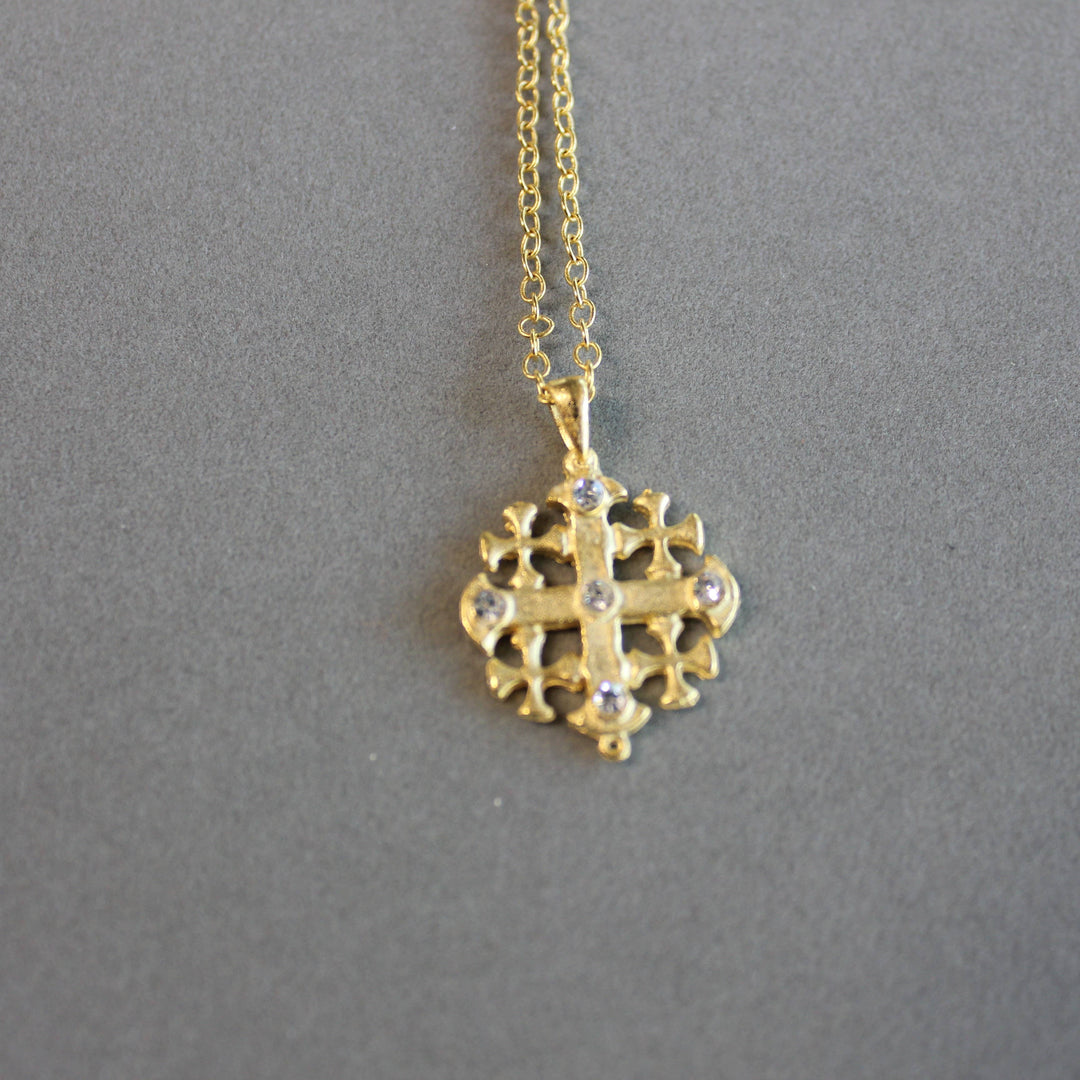 Weisinger Designs - N158CZ JERUSALEM CROSS NECKLACE WITH RHINESTONES