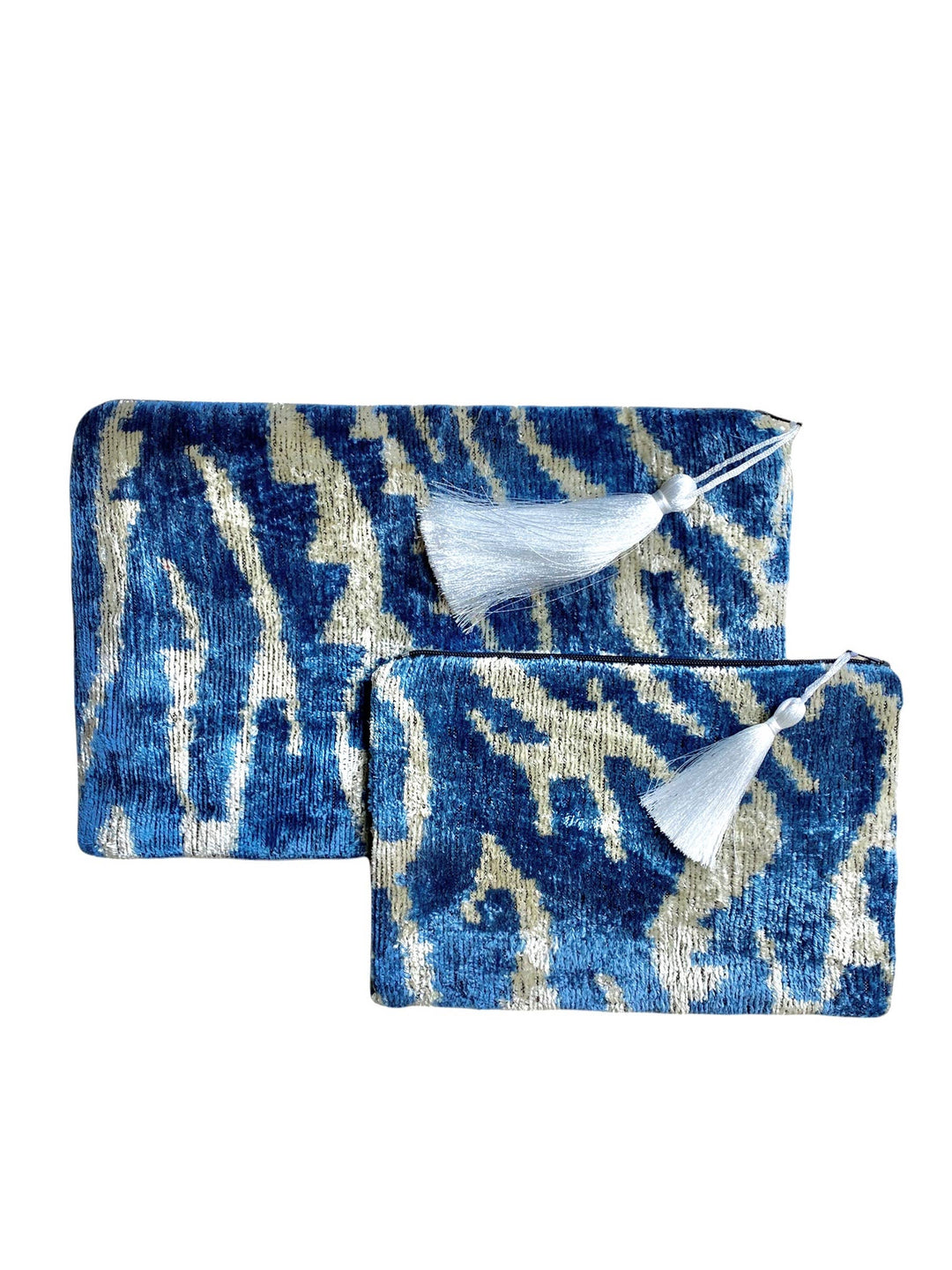 Silk Velevet Ikat Clutch/Pouch - Navy Tiger