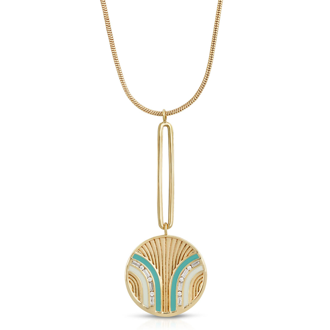 Glamrocks Jewelry - South Beach Pendulum Necklace- Turquoise/White