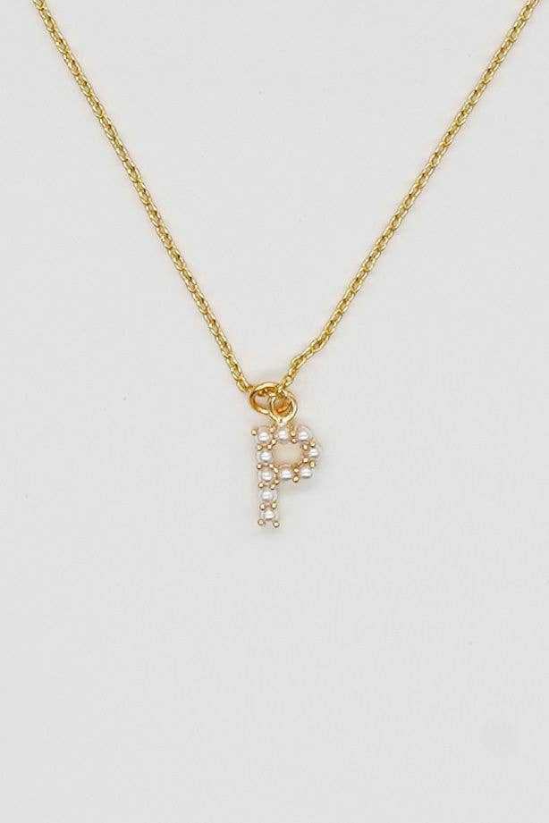 Dainty Love Pearl Initial Necklace: Holiday Favorite: P/ 15" +3"