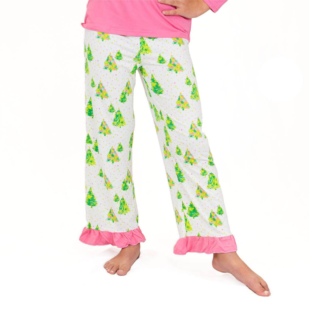 Small Girl's Celebration Tree Ruffle Sleep Pants