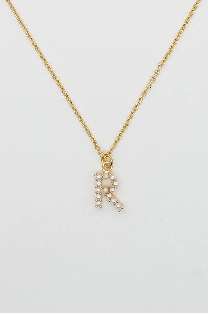 Dainty Love Pearl Initial Necklace: Holiday Favorite: R: 15"+ 3"