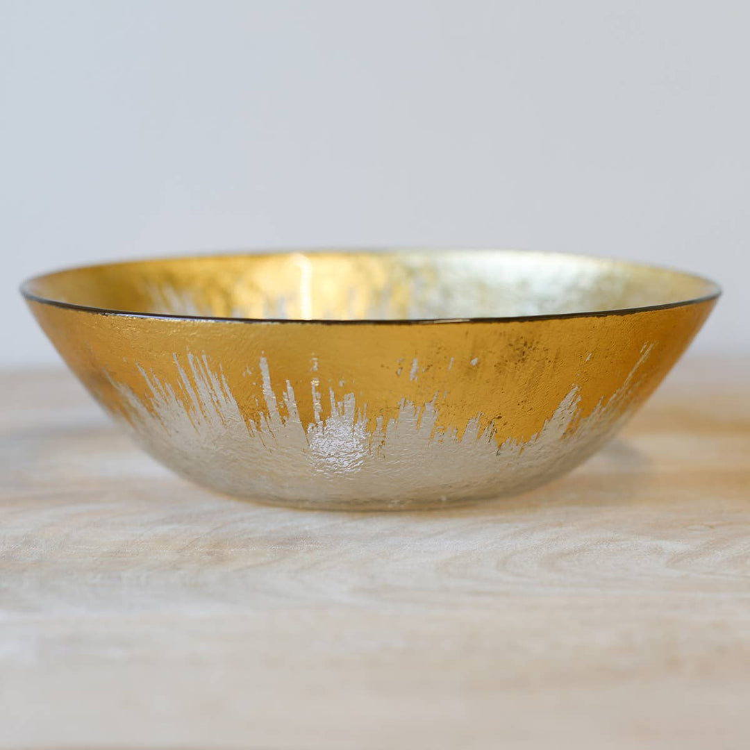 The Royal Standard - Naples Glass Serving Bowl Clear/Gold 9.5x2.75x9.5