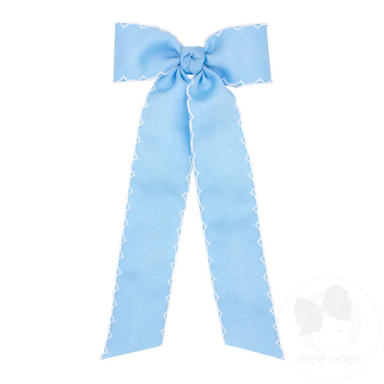 Wee Ones-Medium Grosgrain Moonstitch Hair Bowtie with Streamer Tails