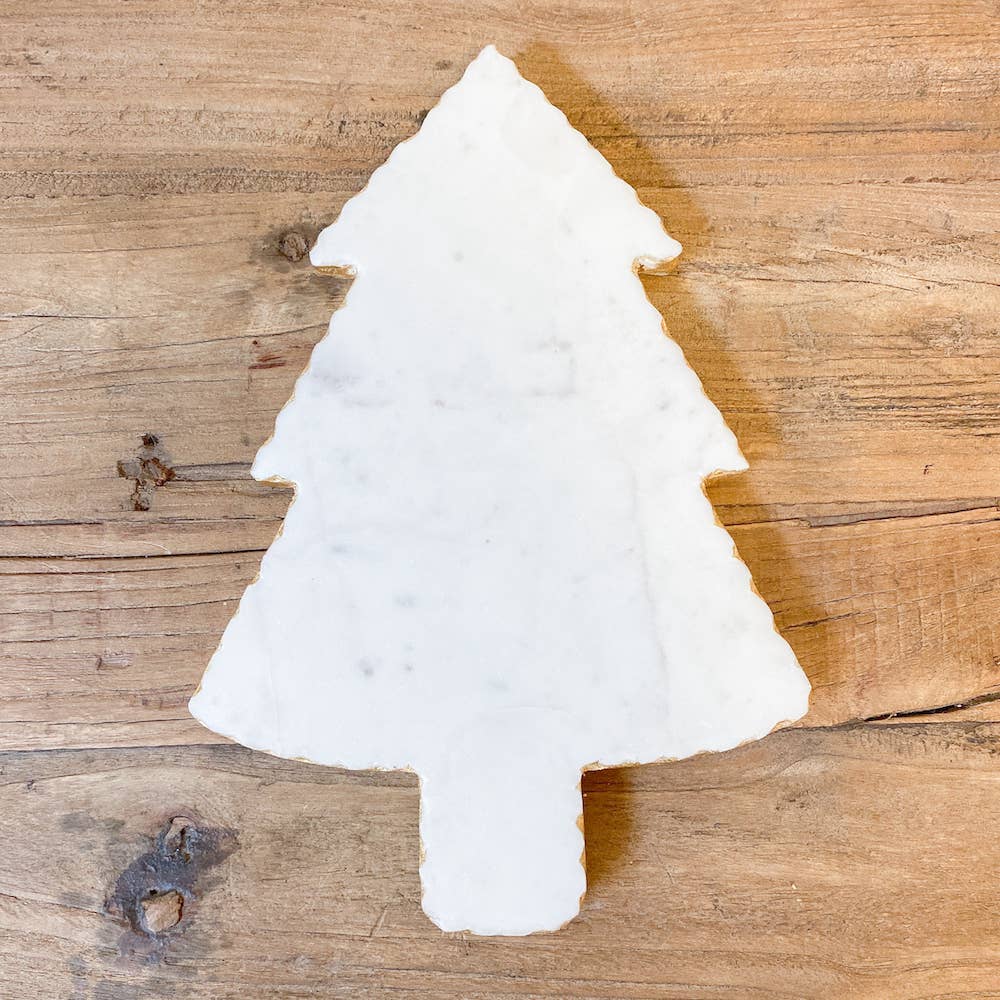 Tree Shaped Marble Serving Board White/Gold 8x12x0.5