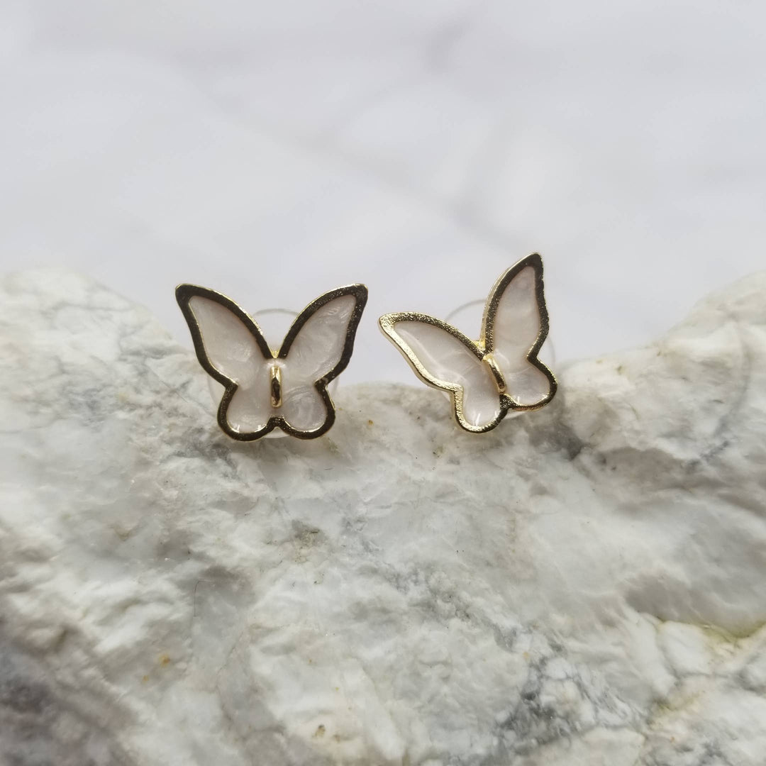 The Pretty Jewellery - Butterfly Stud Earrings Gold & White