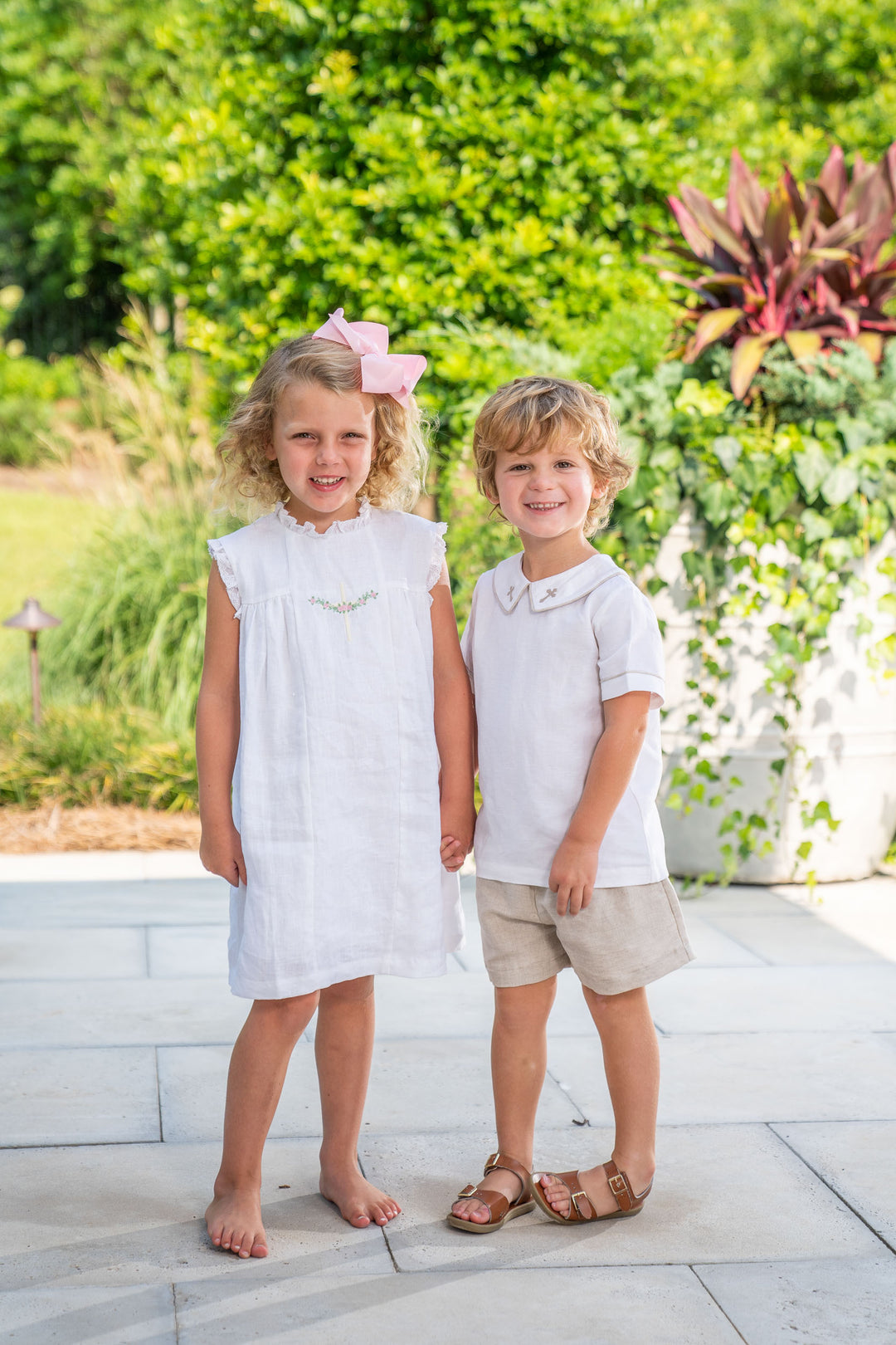 Christian Tan Linen Cross Short Set