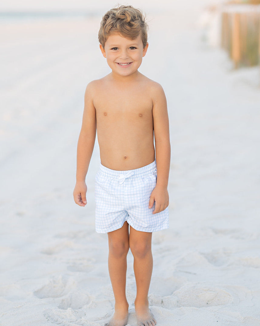 Blue Windowpane Boys Trunks