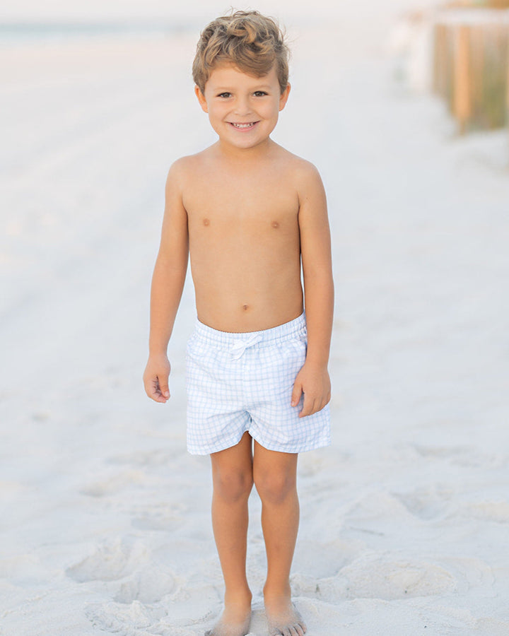 Blue Windowpane Boys Trunks