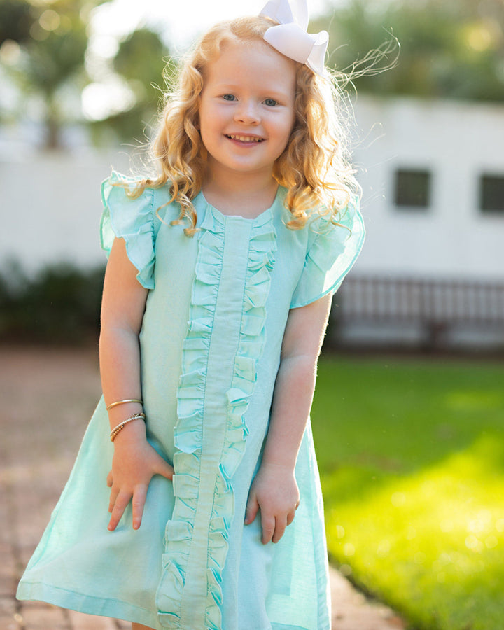 Ashley Aqua Linen Dress