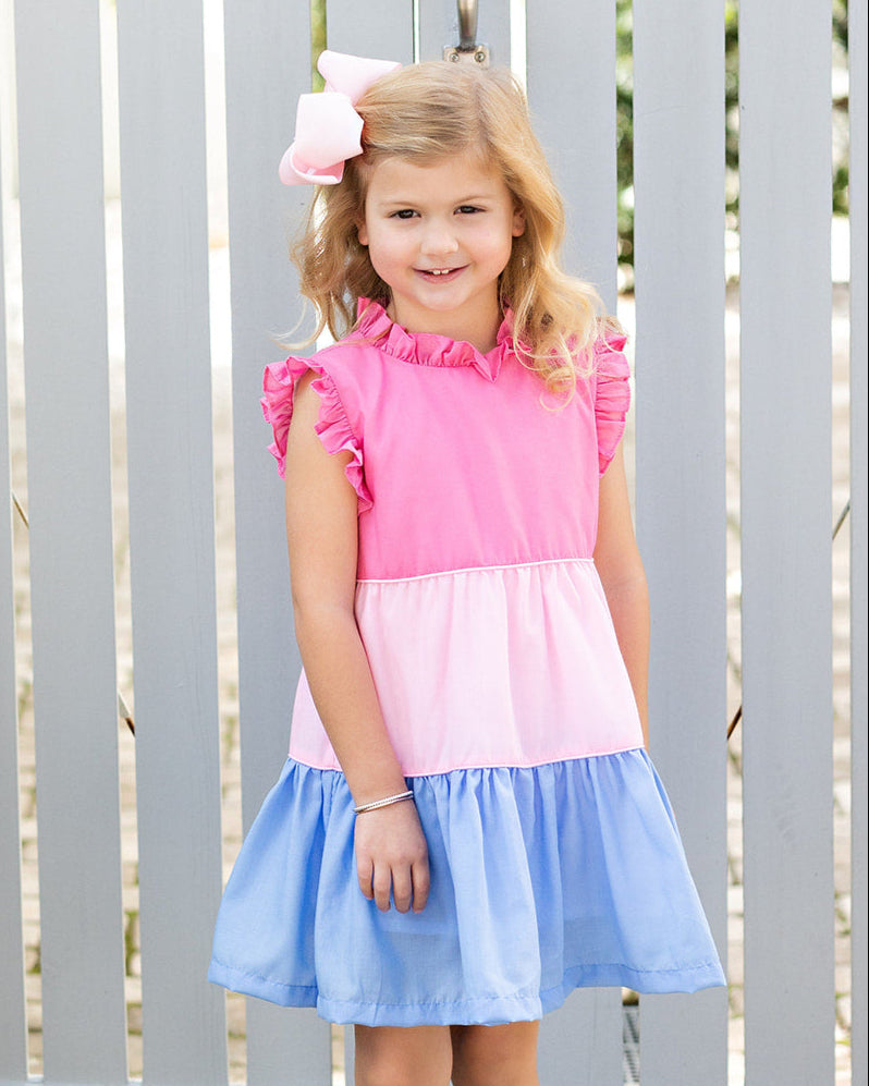 Valeria Pink Blue Tiered Dress
