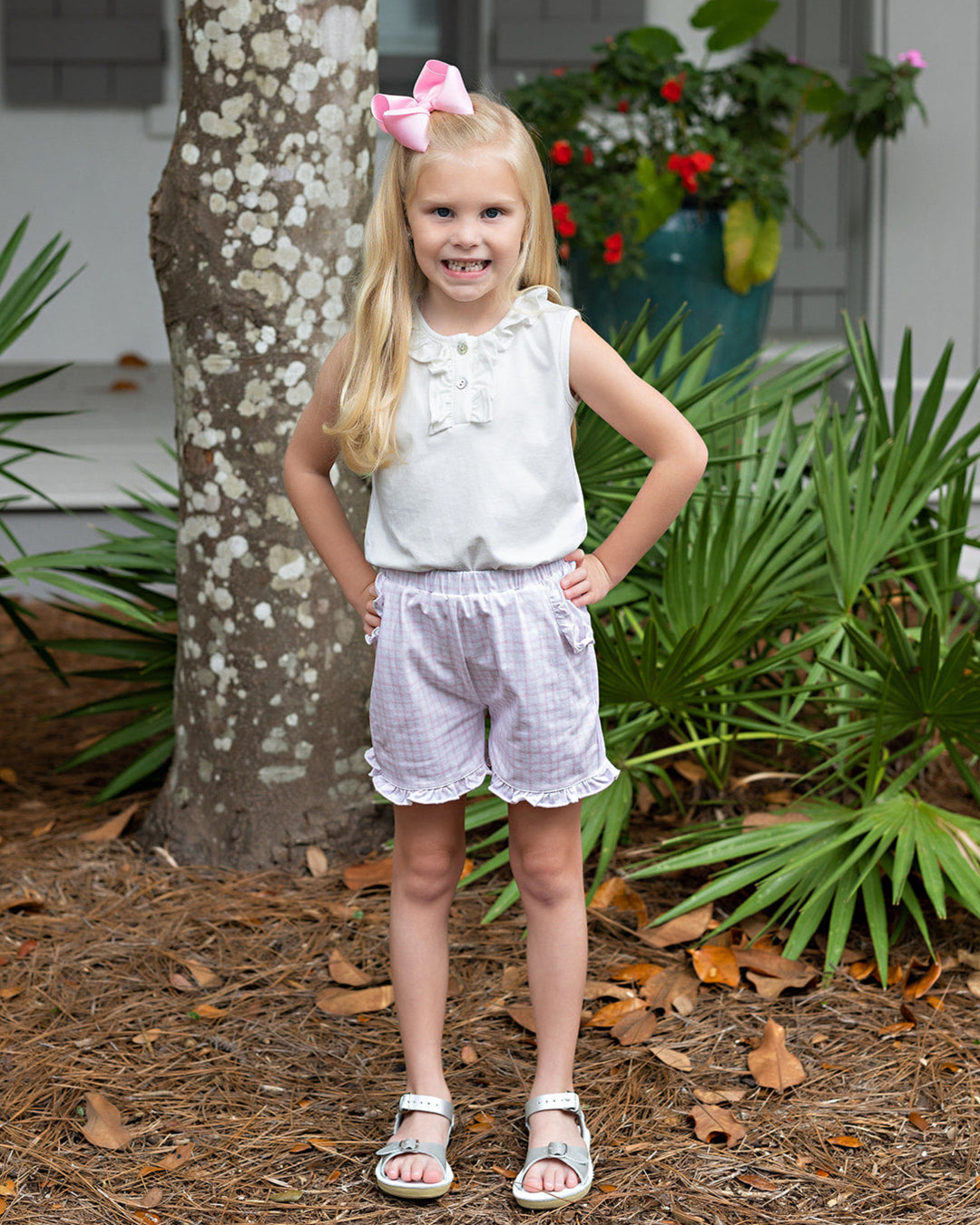 Girls Pink Windowpane Shorts