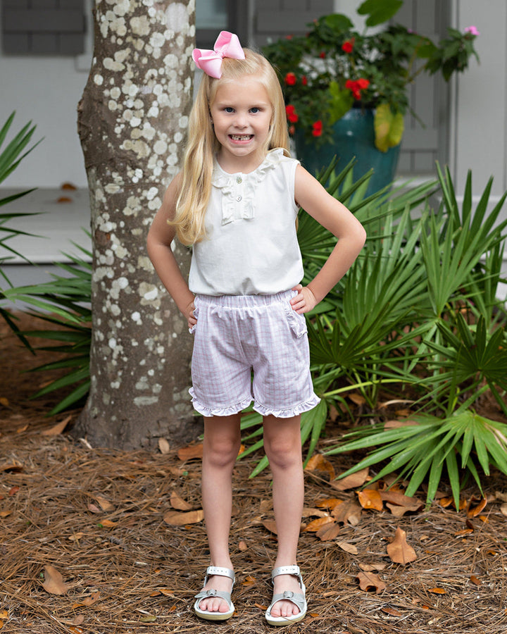 Girls Pink Windowpane Shorts