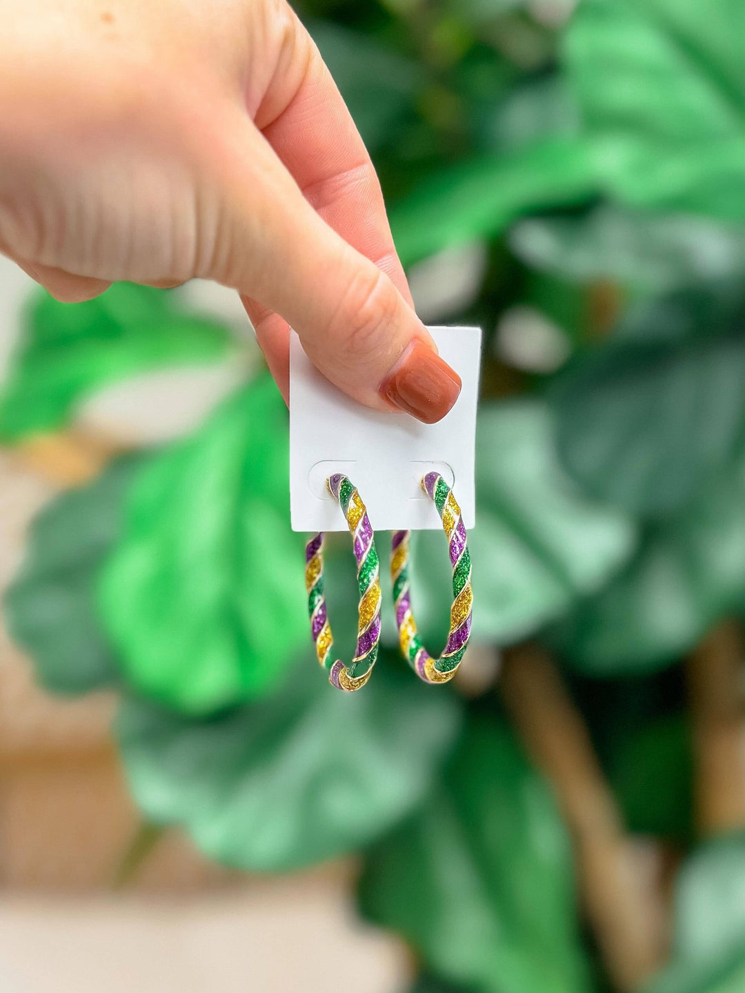 Prep Obsessed Wholesale - Mardi Gras Twist Enamel Hoop Earrings