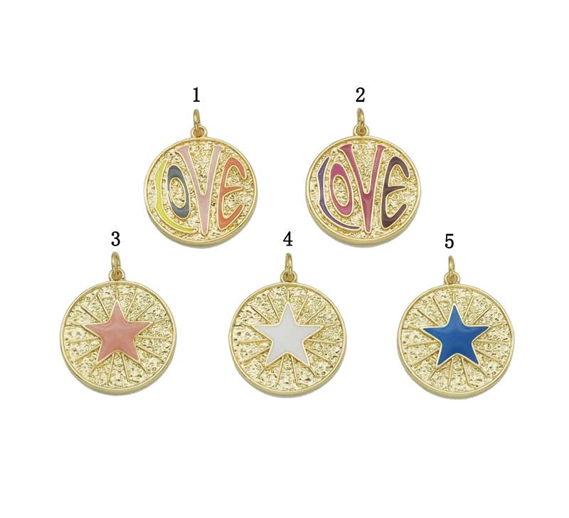 BestBeads&Beyond - Gold Colorful Enamel Star Love Coin Charm, Sku#LX169