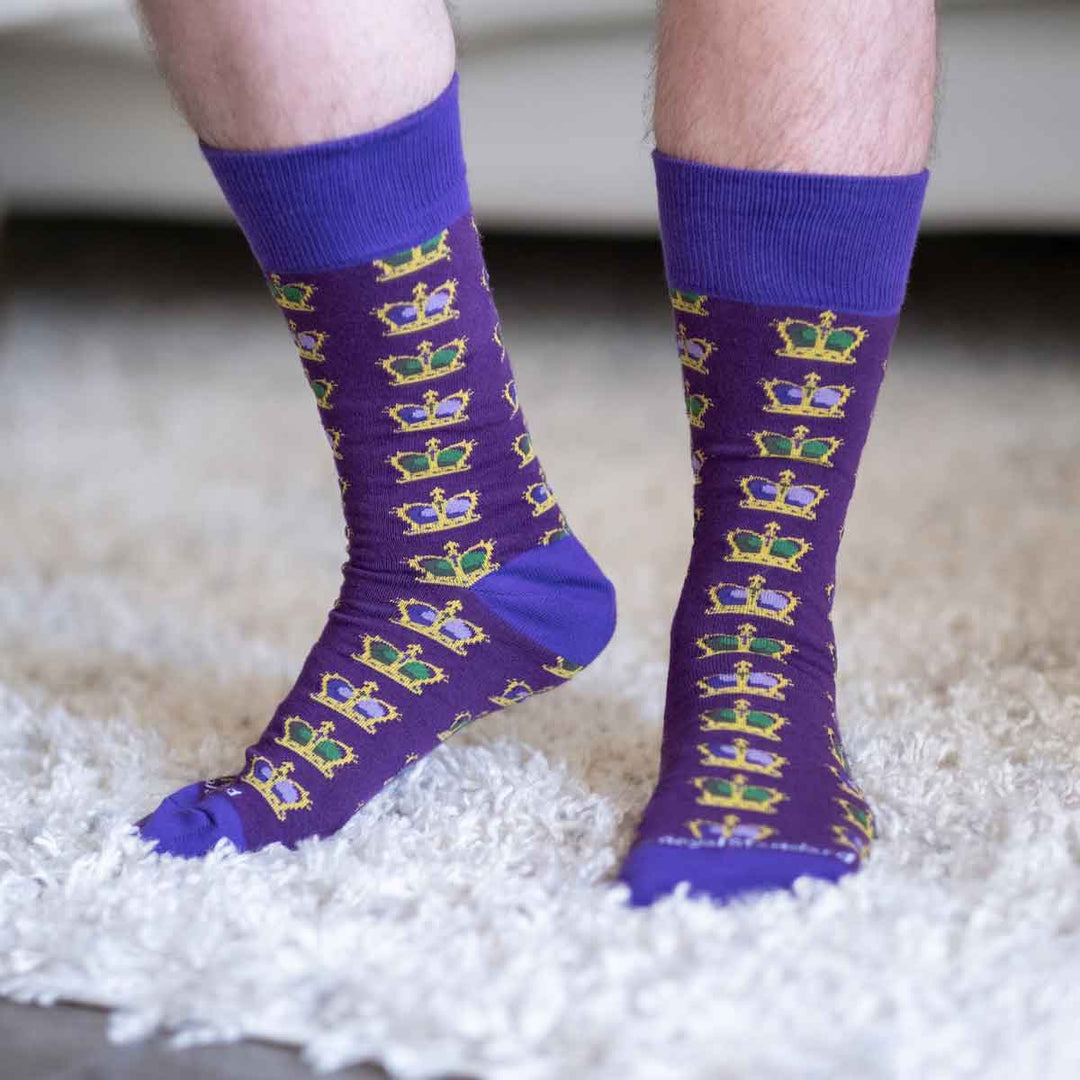 The Royal Standard - Men's King Crown Socks Purple/Green/Yellow One Size